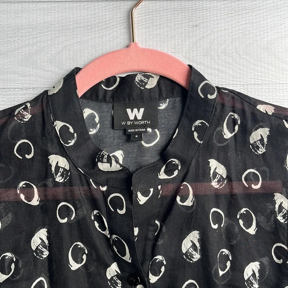 W By Worth Black & White Print Cotton Button Down 0 - Picture 4 of 5